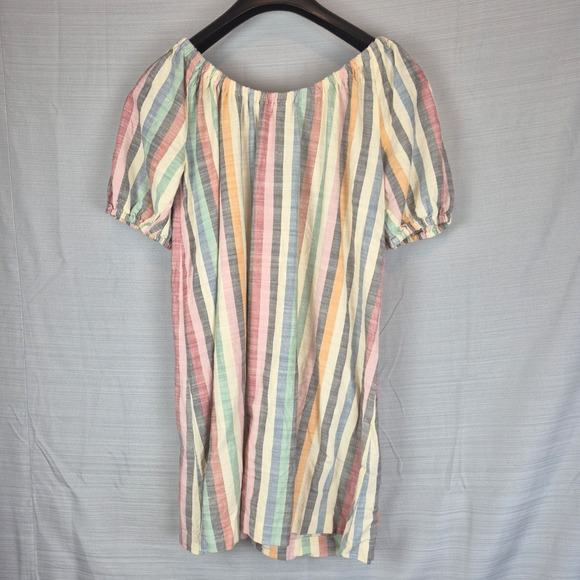Madewell Mini Dress Womens XXS Puff-Sleeve Trapeze in Rainbow Stripe Colorful - Picture 8 of 14
